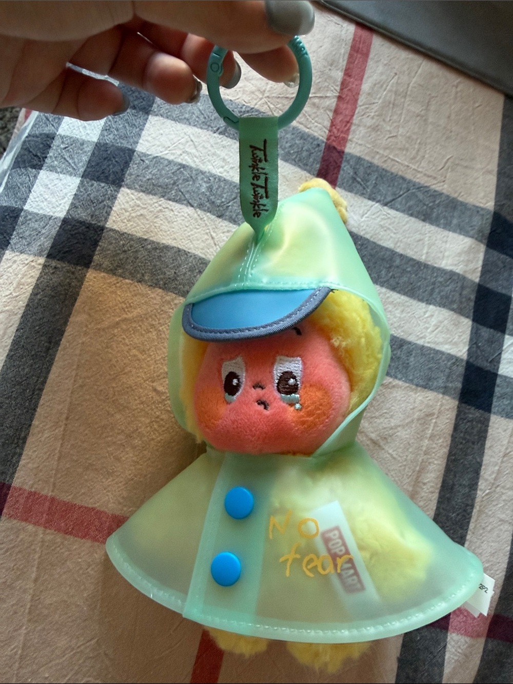 Cute Plush Keychain in Mint Green Raincoat - No Fear Design